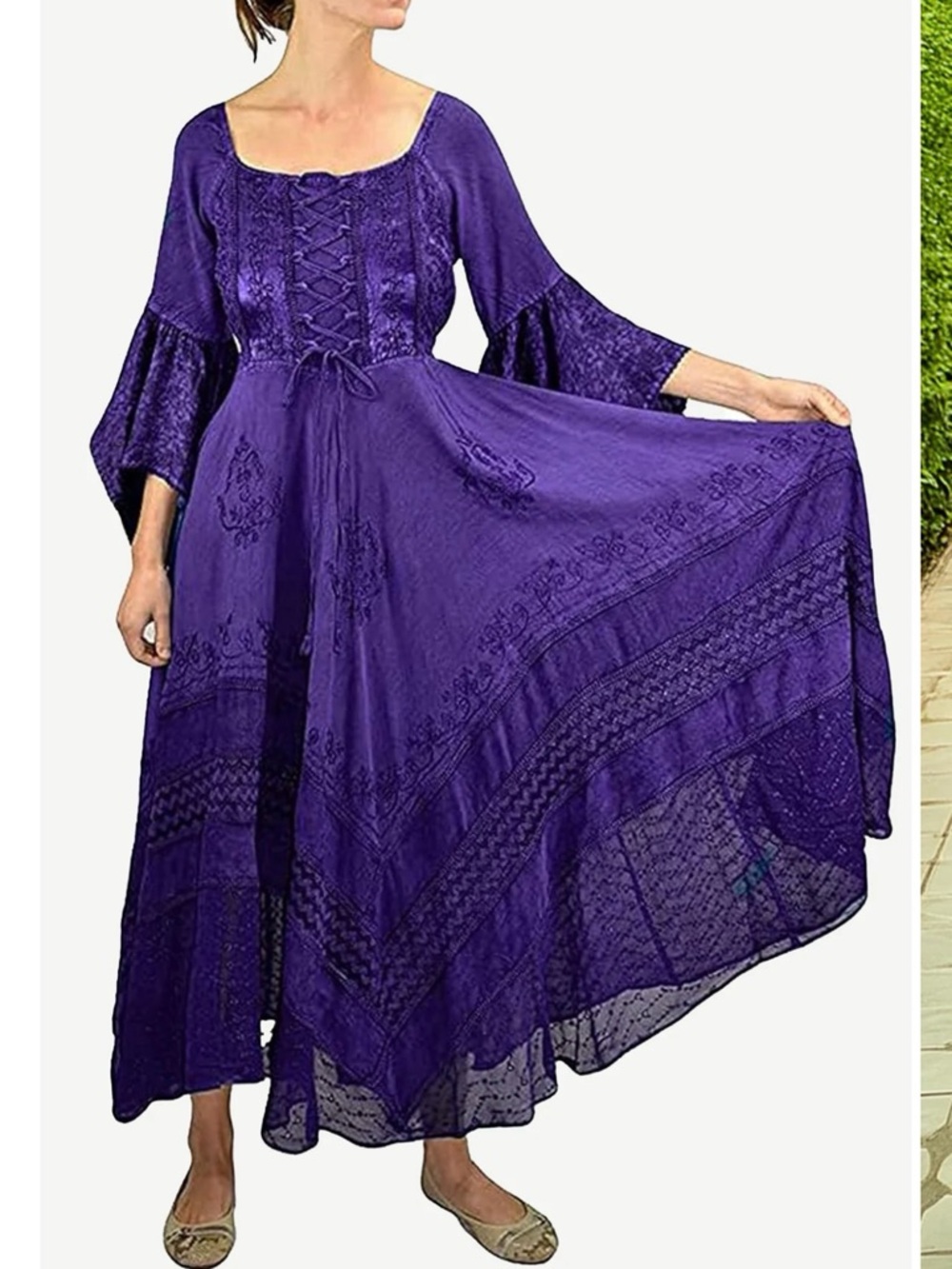Aran Traders Royal Purple  Bohemian Bell sleeve Corset Maxi Dress 2X